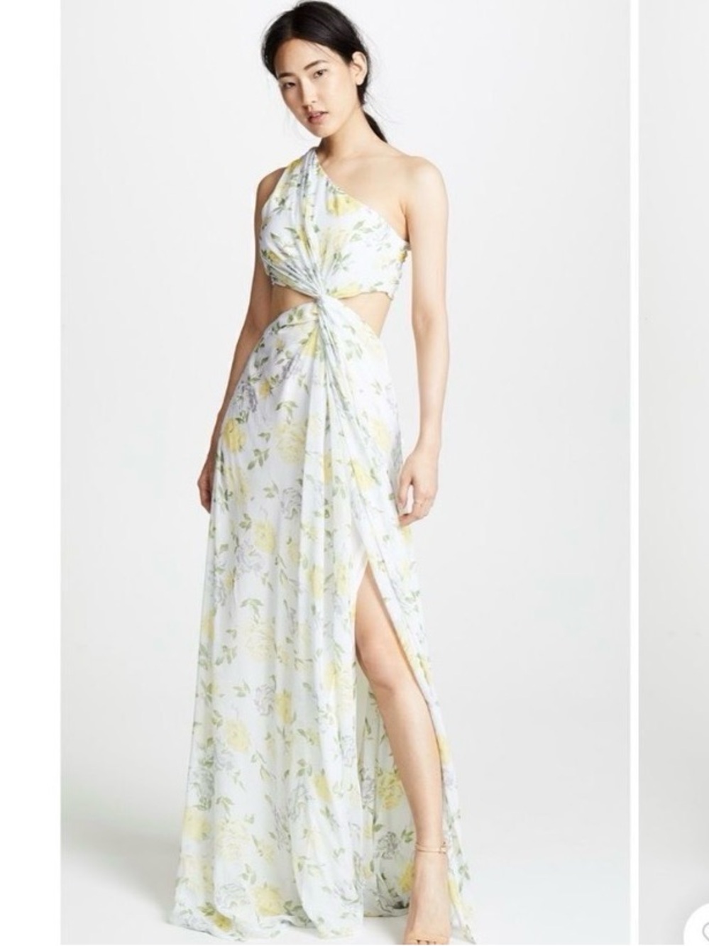 Cinq à Sept Goldie Silk Floral Cut Out One-Shoulder Maxi Dress Gown Gardenia 6